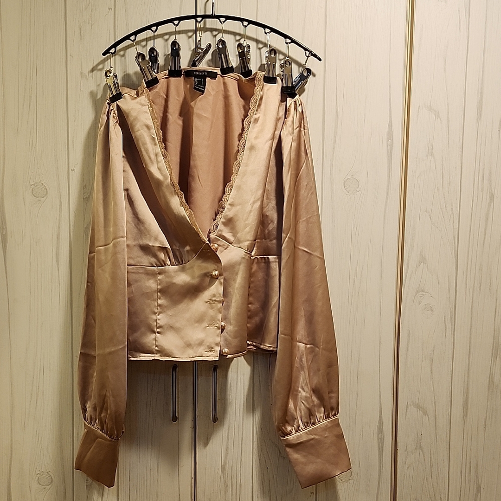Forever 21 Satin Blazer in Champagne